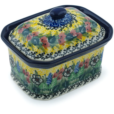 Polish Pottery Mini Cake Box 4&quot;, Salt Box, Copper Rose Meadow UNIKAT
