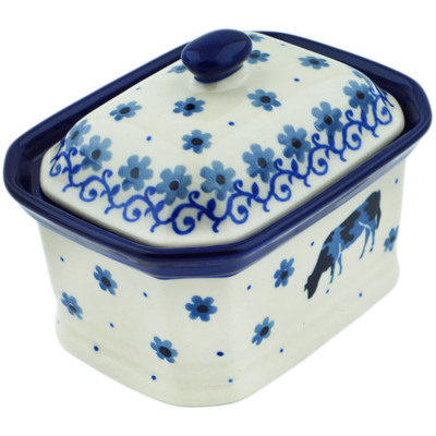 Polish Pottery Mini Cake Box 4&quot;, Salt Box, Cow That Jumped Over The Moon