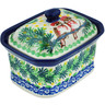 Polish Pottery Mini Cake Box 4&quot;, Salt Box, Cozy Bullfinch UNIKAT