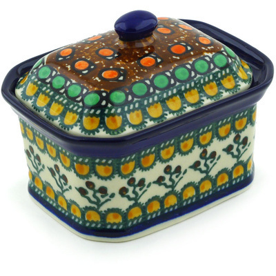 Polish Pottery Mini Cake Box 4&quot;, Salt Box, Cranberry Medley UNIKAT