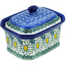 Polish Pottery Mini Cake Box 4&quot;, Salt Box, Crazy Daisy