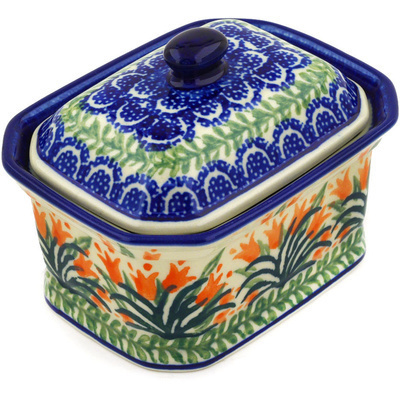 Polish Pottery Mini Cake Box 4&quot;, Salt Box, Crimson Bells