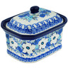 Polish Pottery Mini Cake Box 4&quot;, Salt Box, Delicate Magnolia UNIKAT