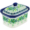 Polish Pottery Mini Cake Box 4&quot;, Salt Box, Evergreen Wreath