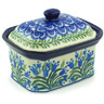 Polish Pottery Mini Cake Box 4&quot;, Salt Box, Feathery Bluebells