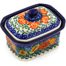 Polish Pottery Mini Cake Box 4&quot;, Salt Box, Fiery Bouquet UNIKAT