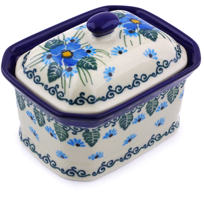 Polish Pottery Mini Cake Box 4&quot;, Salt Box, Forget Me Not UNIKAT