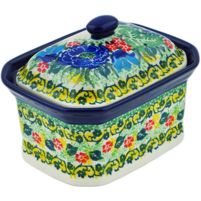 Polish Pottery Mini Cake Box 4&quot;, Salt Box, Garden Of Eve UNIKAT