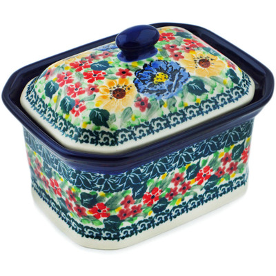 Polish Pottery Mini Cake Box 4&quot;, Salt Box, Glorious Beauty UNIKAT