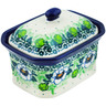 Polish Pottery Mini Cake Box 4&quot;, Salt Box, Green Flora