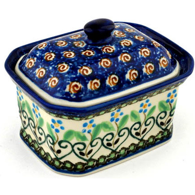 Polish Pottery Mini Cake Box 4&quot;, Salt Box, Heart Vines UNIKAT