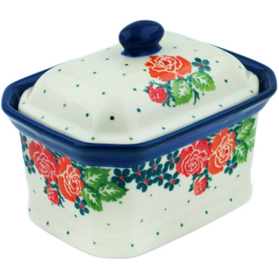 Polish Pottery Mini Cake Box 4&quot;, Salt Box, In The Rose Garden