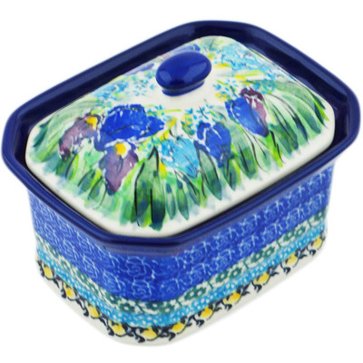 Polish Pottery Mini Cake Box 4&quot;, Salt Box, Iris Field UNIKAT