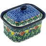 Polish Pottery Mini Cake Box 4&quot;, Salt Box, Lady Bug Tulips UNIKAT