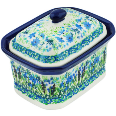 Polish Pottery Mini Cake Box 4&quot;, Salt Box, Lavender Meadow UNIKAT
