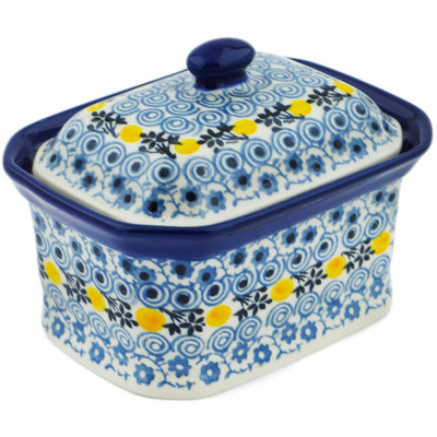 Polish Pottery Mini Cake Box 4&quot;, Salt Box, Lemon Season