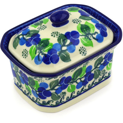 Polish Pottery Mini Cake Box 4&quot;, Salt Box, Limeberry