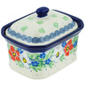 Polish Pottery Mini Cake Box 4&quot;, Salt Box, Lovely Hibiscus UNIKAT