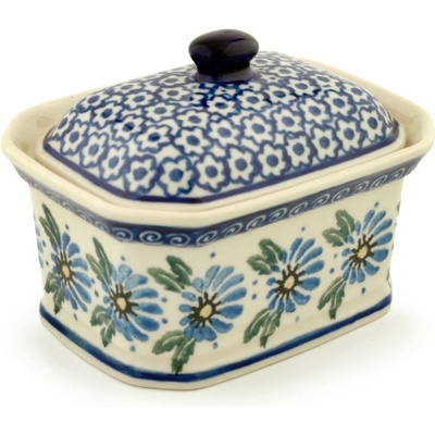 Polish Pottery Mini Cake Box 4&quot;, Salt Box, Marigold Morning