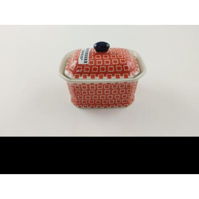 Polish Pottery Mini Cake Box 4&quot;, Salt Box, Orange Shine