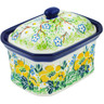 Polish Pottery Mini Cake Box 4&quot;, Salt Box, Peaceful Garden UNIKAT