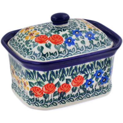 Polish Pottery Mini Cake Box 4&quot;, Salt Box, Perennial Border UNIKAT