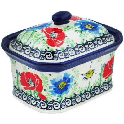 Polish Pottery Mini Cake Box 4&quot;, Salt Box, Polish Wildflowers UNIKAT