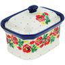 Polish Pottery Mini Cake Box 4&quot;, Salt Box, Red Poppy Chain