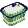 Polish Pottery Mini Cake Box 4&quot;, Salt Box, Rooster&#039;s Crow UNIKAT