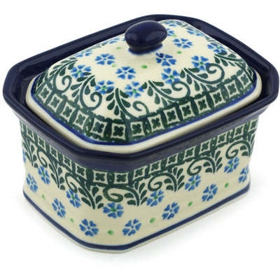 Polish Pottery Mini Cake Box 4&quot;, Salt Box, Royal Clover Flower