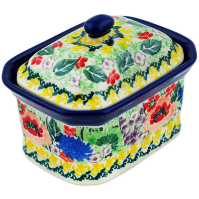 Polish Pottery Mini Cake Box 4&quot;, Salt Box, Splendid Meadow UNIKAT