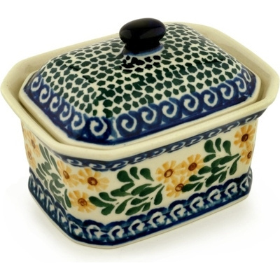 Polish Pottery Mini Cake Box 4&quot;, Salt Box, Summer Day