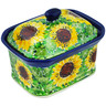 Polish Pottery Mini Cake Box 4&quot;, Salt Box, Sunflower Bliss UNIKAT
