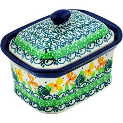 Polish Pottery Mini Cake Box 4&quot;, Salt Box, Sweet Daffodil