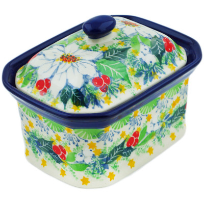 Polish Pottery Mini Cake Box 4&quot;, Salt Box, Twinkle Stars UNIKAT