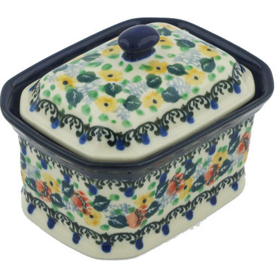Polish Pottery Mini Cake Box 4&quot;, Salt Box, Wild Garden UNIKAT