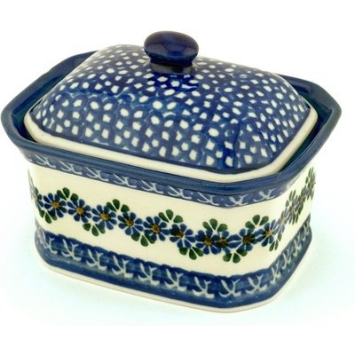 Polish Pottery Mini Cake Box 4&quot;, Salt Box, Wildflower Garland