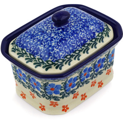Polish Pottery Mini Cake Box 4&quot;, Salt Box, Winter Delight