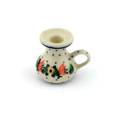 Polish Pottery Mini Candle Holder 2&quot; Dotted Floral Wreath UNIKAT