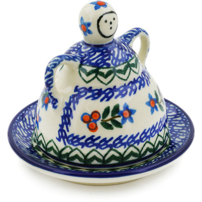 Polish Pottery Mini Cheese Lady 4&quot; Azure Blooms