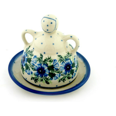 Polish Pottery Mini Cheese Lady 4&quot; Blue Bell Wreath