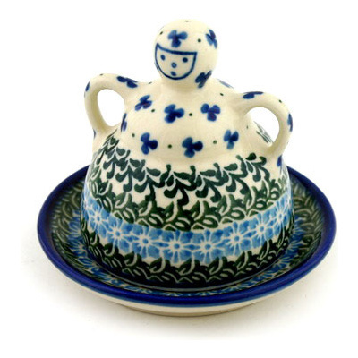 Polish Pottery Mini Cheese Lady 4&quot; Blue Clover