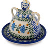 Polish Pottery Mini Cheese Lady 4&quot; Blue Fan Flowers