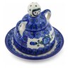 Polish Pottery Mini Cheese Lady 4&quot; Blue Poppies