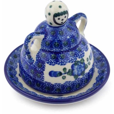 Polish Pottery Mini Cheese Lady 4&quot; Blue Poppies