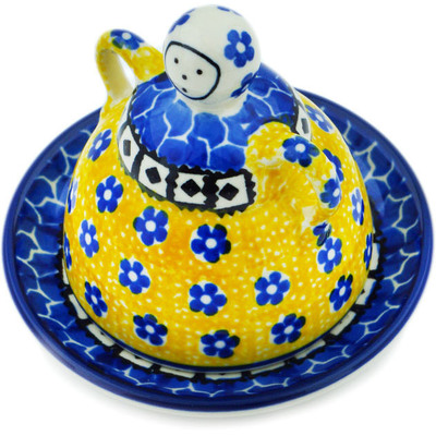 Polish Pottery Mini Cheese Lady 4&quot; Sunburst Daisies