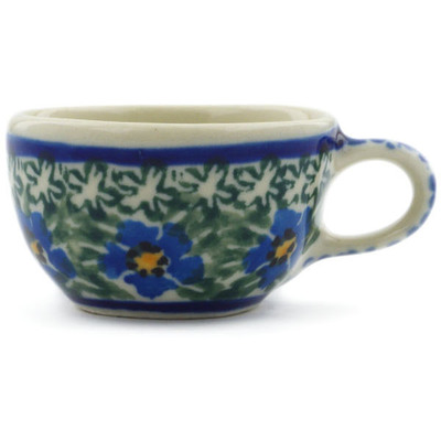 Polish Pottery Mini Cup 2&quot; Blue Daisy Dream UNIKAT