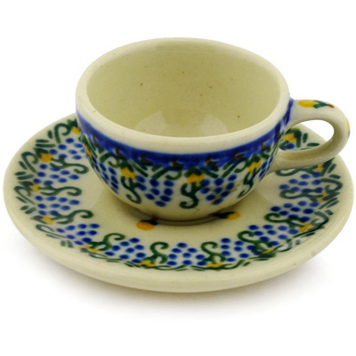Polish Pottery Mini Cup and Saucer 3&quot; Summer Grapes