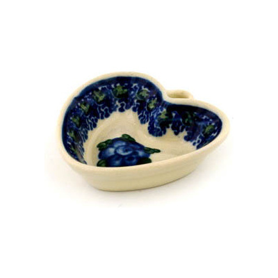 Polish Pottery Mini Heart Bowl 2&quot; Blue Poppies