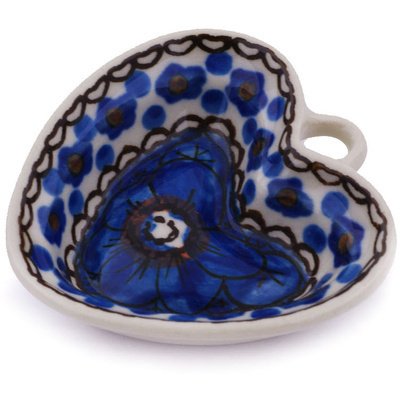 Polish Pottery Mini Heart Bowl 2&quot; Cobalt Poppies UNIKAT